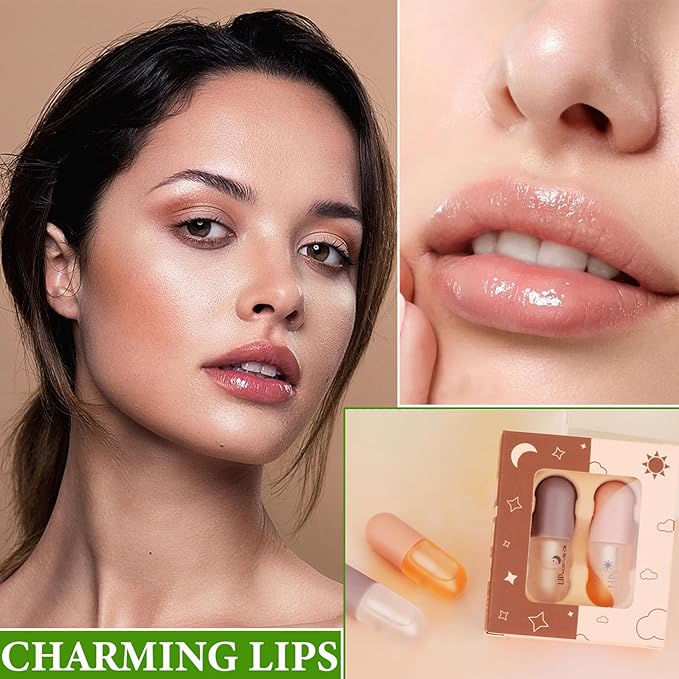 Lip Plumper Set,Lip Plumper Oil Gloss Moisturizing Lip Plumper Lip Care Serum,Hydrating Plump Gloss Reduce Fine Lines,Lip Plumper for Day & Night Use Set Bļ¼2Pcsļ¼
