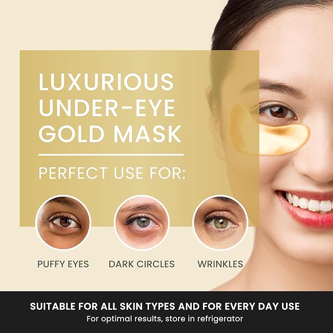 24K Gold Under Eye Patches, Eye Mask,Eye Patches for Puffy Eyes and Dark Circles, Eye Masks Skincare (32 pairs pack of 2 boxes)
