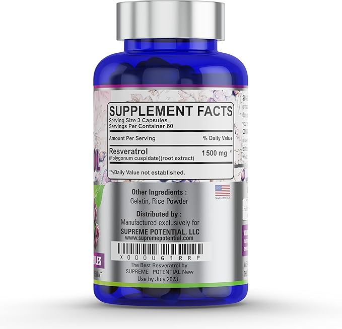 100% Pure Resveratrol Extract for Anti-Aging & Heart Health - 1500mg Maximum Strength (1)
