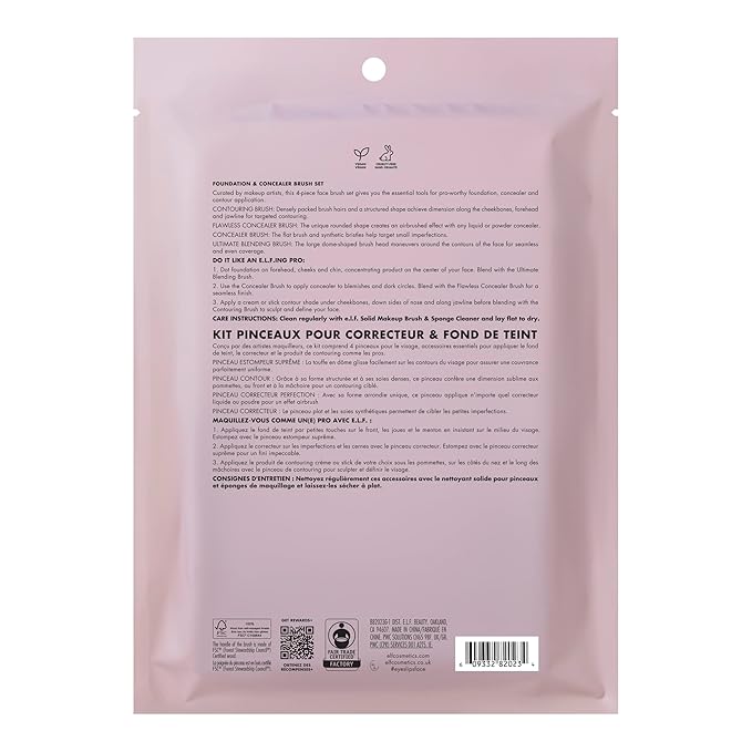 e.l.f. Complexion Perfection Brush Kit, 4-Piece Makeup Brush Set, Brushes For Foundations & Concealers, Vegan & Cruelty-Free