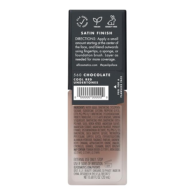 e.l.f. Flawless Finish Foundation, Lightweight & Medium Coverage, Semi-Matte Finish, Chocolate, 0.68 Fl Oz (20mL)