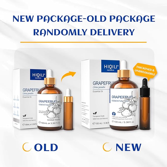 HIQILI 100 ml Grapefruit Essential Oil, for Diffuser, Skin Care, 100% Pure and Natural - 3.38 Fl Oz