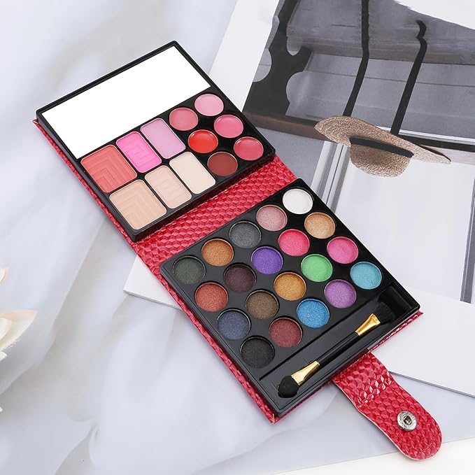 Boobeen All in 1 Makeup Palette kit - Colorful Eye Shadow Palette, Lip Gloss, Blush and Contour Powder to Define Face Shape, with Mirror&Brush, Make Up Gift for Women