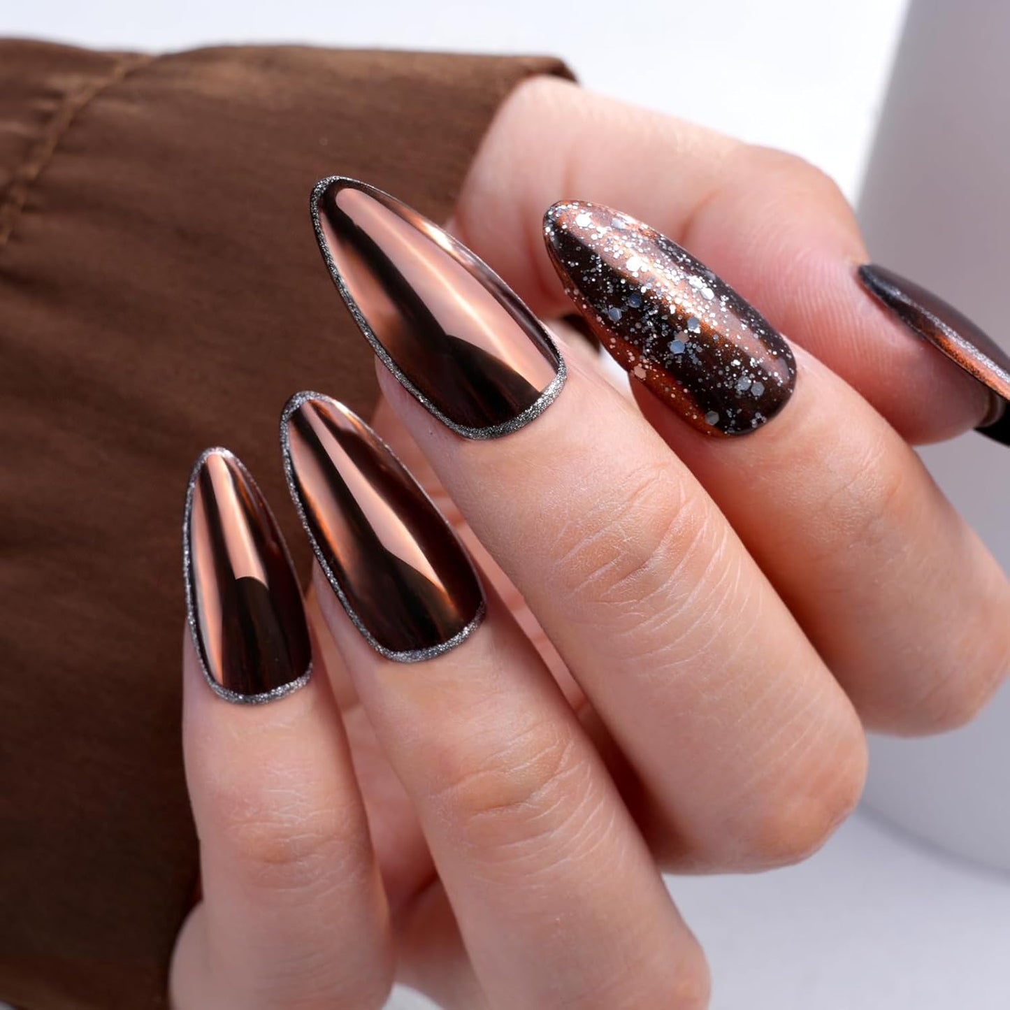 Pretty Diva Chrome Nail Powder - Coffee Chocolate Effect Nail Art Mirror Chrome Nail Powder, Brown Metallic Mirror Chrome Powder Pigment for Nail Art Decoration