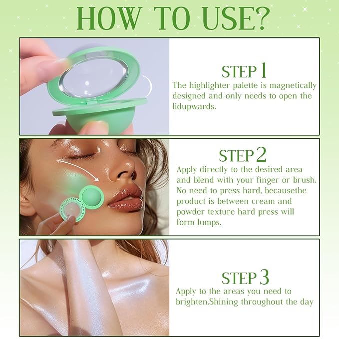 Highlighter Palette, Chameleon Face Shimmer Blush Makeup, Multichrome Glitter Holographic Iridescent Purple Sparkle, Rainbow Color Shifting Eyeshadow Cheek Contour Highlight Creamy Powder Pallet