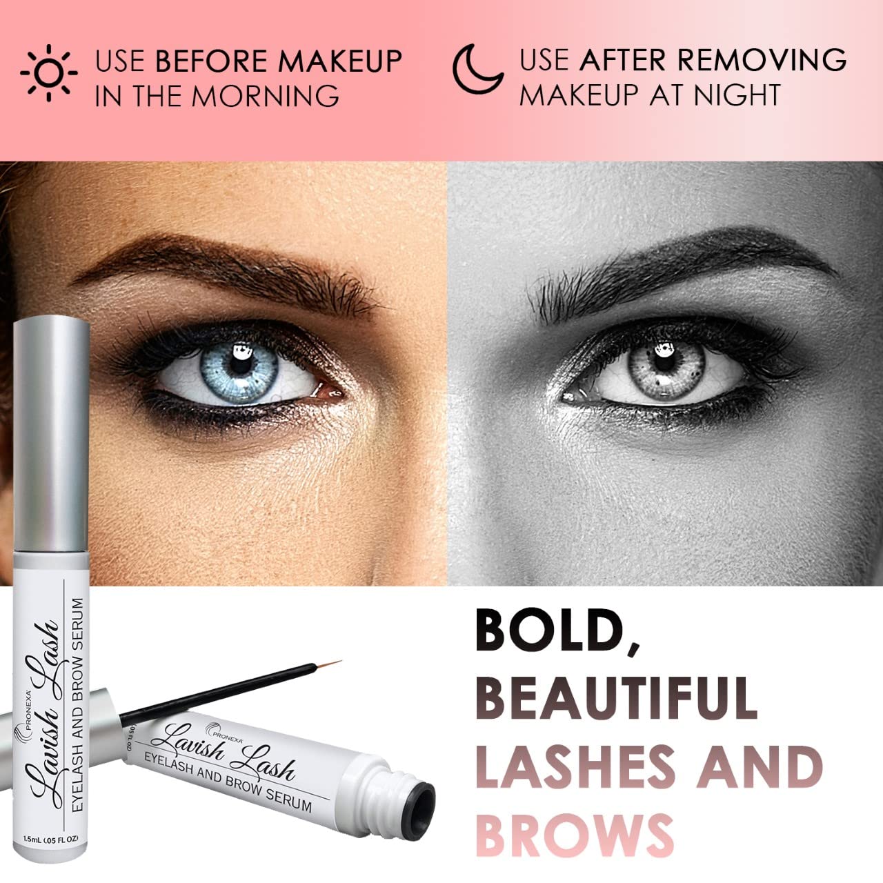 Hairgenics Lavish Lash – Eyelash Growth Enhancer & Brow Serum with Biotin & Natural Growth Peptides for Long, Thick Lashes and Eyebrows! Dermatologist Certified, Cruelty Free & Hypoallergenic.