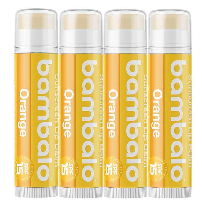 4-Pack Orange SPF 15 Lip Balm - Organic Ingredients, Broad Spectrum UVA/UVB Protection - Hydrating & Moisturizing, USA Made