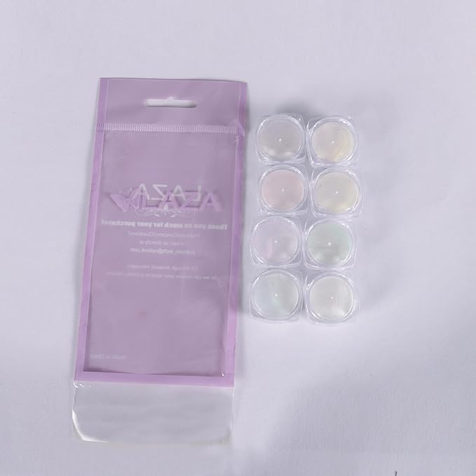 Laza White Pearl Chrome Nail Powder, 8 Colors Metallic Mirror Effect Pigment, Ice Transparent Aurora Nail Glitter Dust Kit for Gel Nail Art Decoration, Resin Craft, Gifts - Colorful White