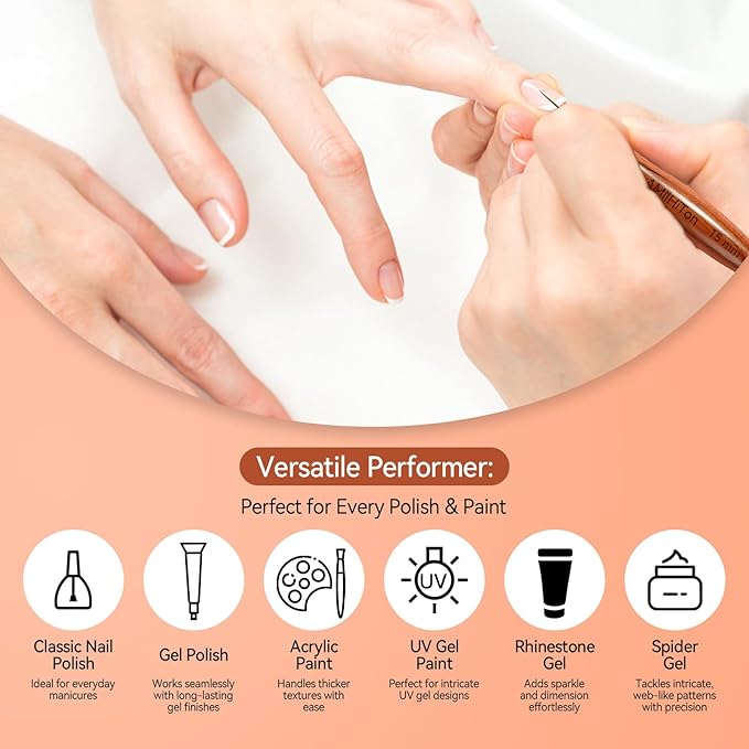 Nail Art Liner Brushes, 5Pcs Wooden Nail Brushes for Fine Drawing & Detailed Nail Art, Gel Polish Painting Tools for Long Lines & Nail Design Sizes 5/8/12/15/20mm(Wood color)
