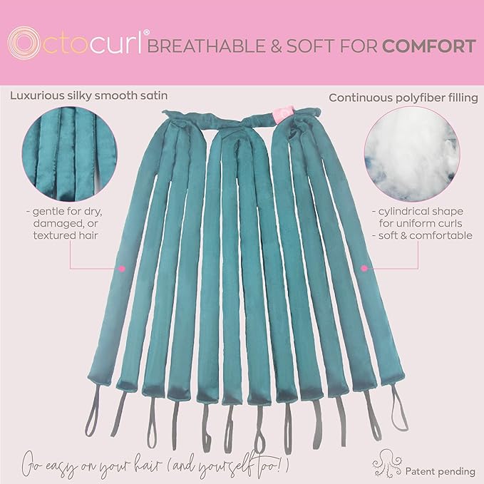 Octocurl Heatless Hair Curler - No Headband Octopus Curler - Overnight Curls for Long Hair (Satin - Jade)