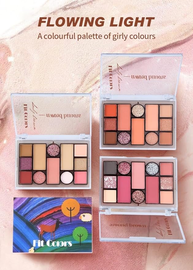 12 Colors Pink Eyeshadow Palette, Mini All in One Blush, Eyebrow & Eye Makeup Kit, Highly Pigmented Matte & Shimmer Shades, Big Artist Comprehensive Facial Makeup, Travel Friendly (02)