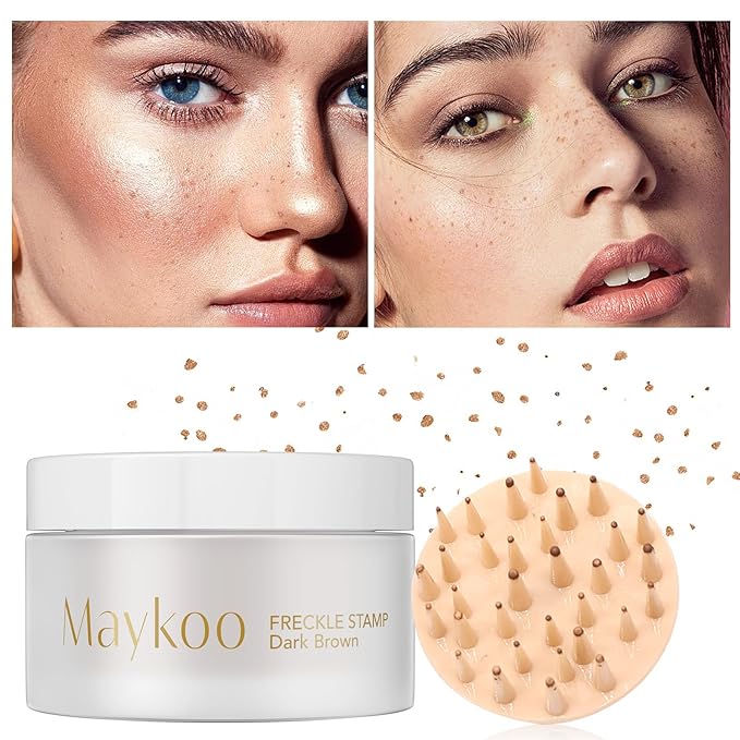 Freckle Stamp Natural Like Freckle Pen Makeup Fake Freckles Cushion Waterproof Long Lasting Quick Dry, Get Sun-kissed Stars Makeup in One Press, Dark Brown, 15 g