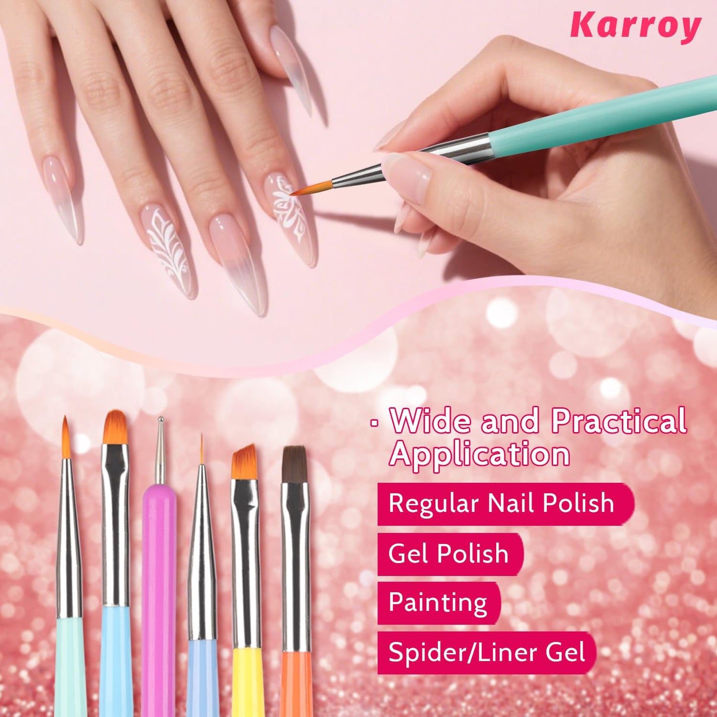 Nail Art Brushes Kit, Multifunctional Nail Brushes for Nail Art Nail Design Brush Gel Nail Brush for Nail Extension Nail Art Liner Brush Dotting Tools for DIY (6PCS Brushes)