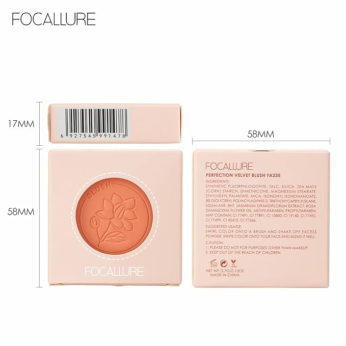 FOCALLURE Powder Palette Blush, Matte Mineral Blush Powder, Bright Shimmer Face Blush Makeup, Contour and Highlight Blush Palette, Highly Pigmented, Long Lasting, Waterproof, Blendable, #402