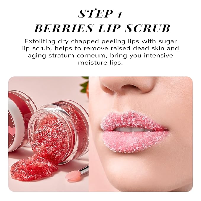 Lip Balm & Moisturizer Set, Lip Scrub & Lip Sleeping Mask- Overnight Treatment Lip Care Products | Moisturize & Nourish, Dry Cracked Lips, Intense Hydration with Vitamin C