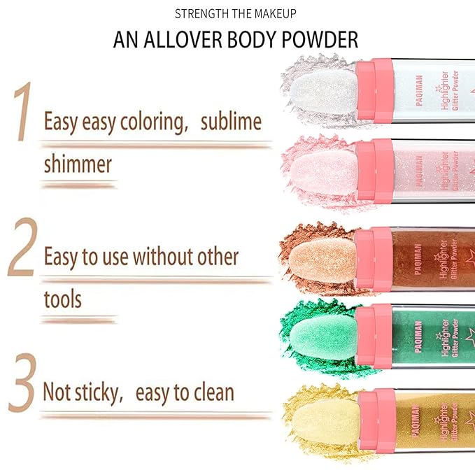 Gold Glitter Powder Highlighter Makeup, Body Brightens the Natural Three-Dimensional Face Blusher Fairy Highlight Patting Powder. (05# Gold)