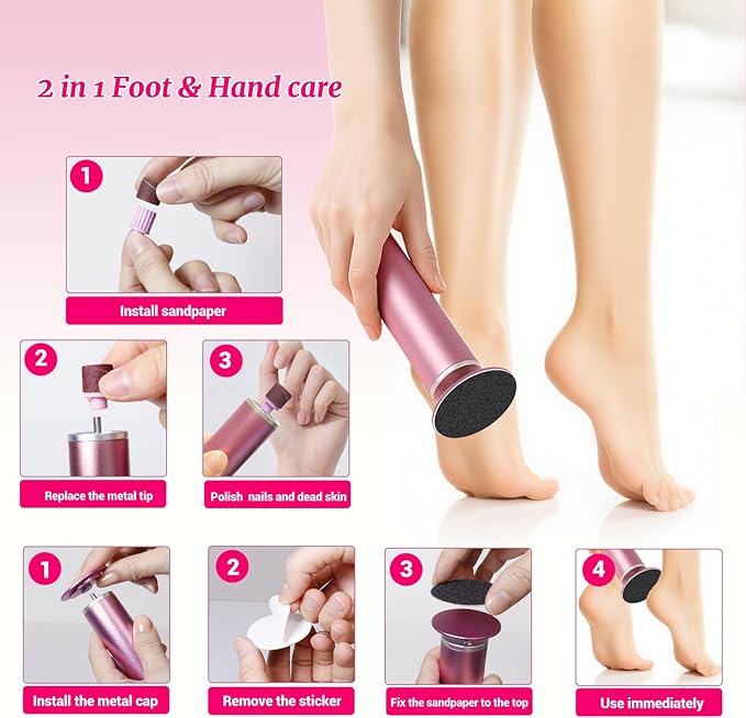 Electric Foot Callus Remover with 80pcs Sandpape Discs, Professional 800RPM Aluminum, Callus Remover for Feet Pedicure Tool for Dead Skin and Calluses, Stepless Speed Control Foot File 2 in 1