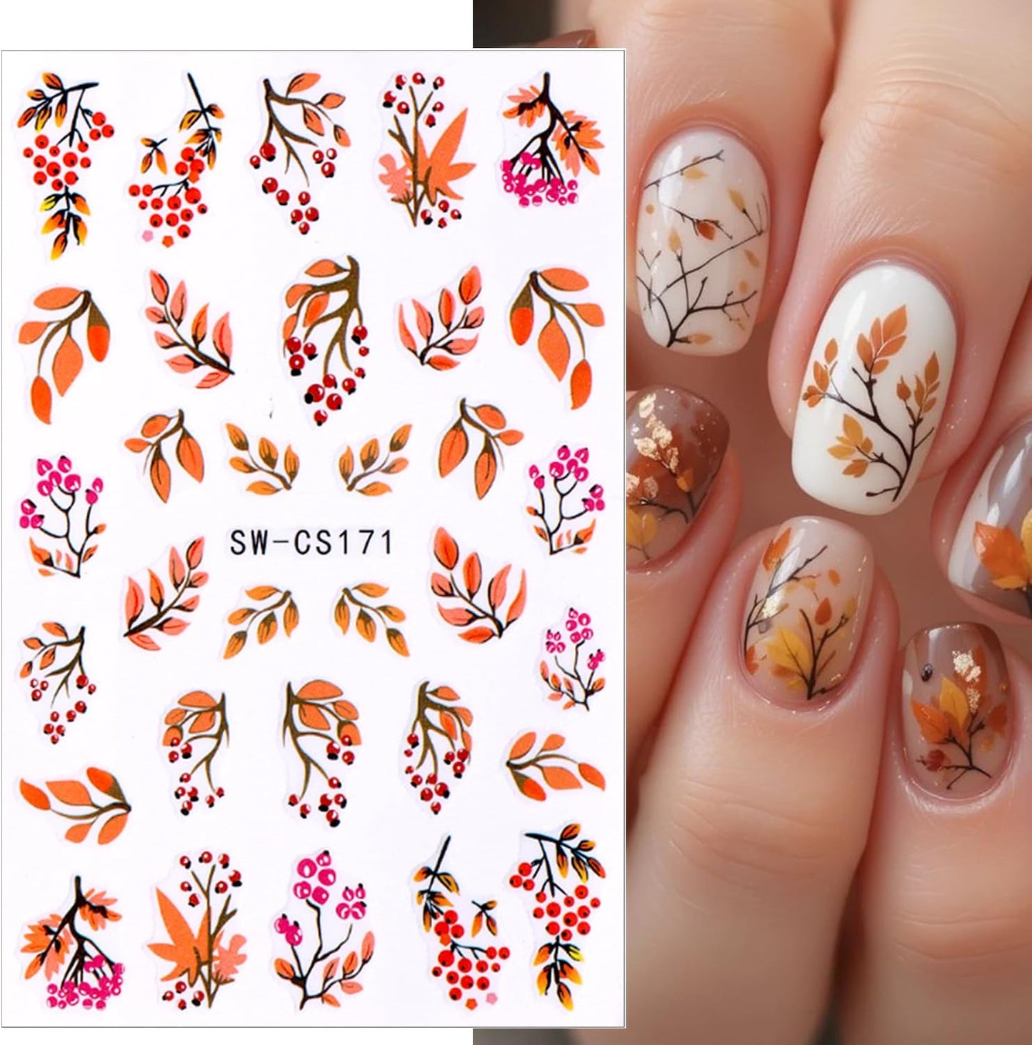 4pcs Fall Nail Stickers for Nail Art, 3D Autumn Fox Leaves Flowers Nail Decals Thanksgiving Leaf Pattern 3D Self-Adhesive Nails Sliders Fall Sticker for Nails Decoration DIY Manicure Accessories