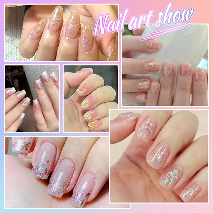 Laza Silver White Pearlescent Nail Flakes Glitter Irregular Opal Nail Foil Flakes Chunky Confetti Moonlight Chrome Sequins Aurora Fairy Dust for Mermaid Nails Design, Nail Decorations for Nail Art