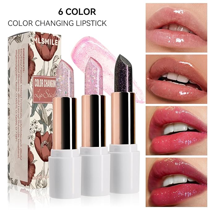 Magic Color Changing Lipstick, pH Lip Balm Glitter Shimmer Lipstick Plumping Glimmer Glow Jelly Lipstick, Hydrating Lasting Nourishing Moisture Lip Care Temperature Color Change Lip Gloss (4#)