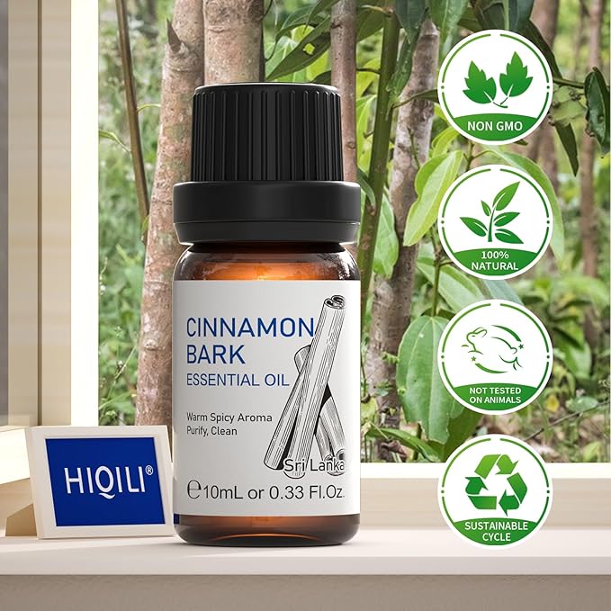 HIQILI 0.33 Fl Oz Cinnamon Essential Oil for Spary, Diffuser, Garden and Kitchen - 100% Pure Natural - Indoor and Outdoor, 10 ML