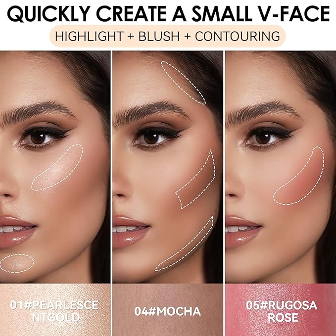 3 Pcs Face Contour Sticks Set, Shades with Highlighter & Contour & Blush Sculpted Complexion Wand Contour Long Lasting Natural Buildable Highlighters Contour Contouring Bronzer (01, 05, 06)