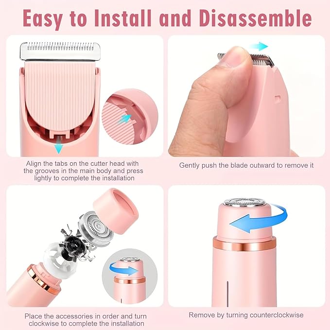 Dermave Bikini Shaver,2 in 1 Dual Head Bikini Trimmer & Body Shaver, Painless Hair Removal with Silky Glow Finish, Cordless & Waterproof Electric Trimmer for Women,Blue