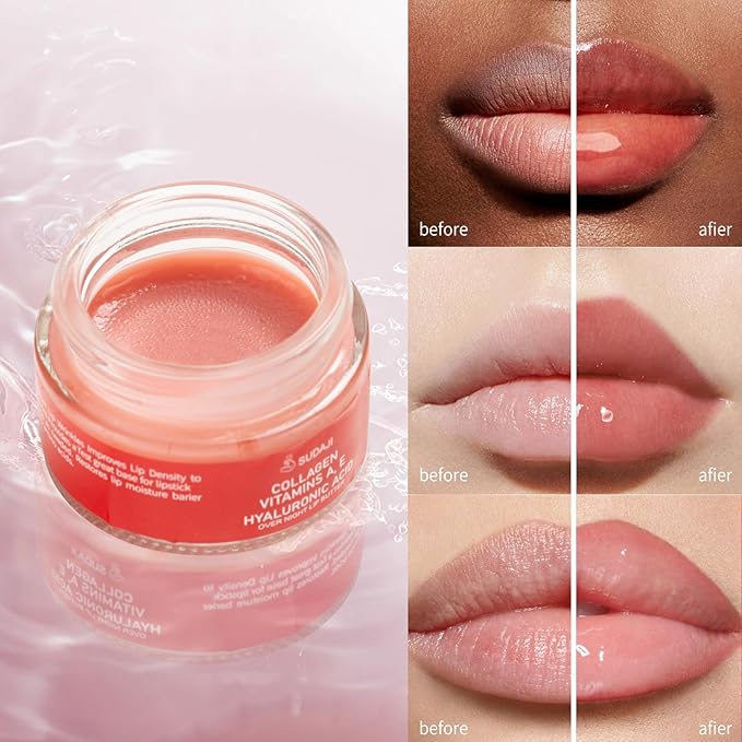 Lip Mask, Collagen Hydrating Lip Balm, Overnight Moisture Lip Butter with Hyaluronic Acid & Aloe Vera, Sleeping Nourishing Lip Butter Balm