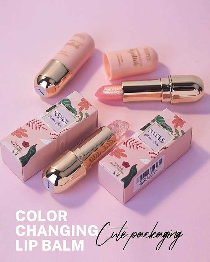 Glimmer Balm, Tinted Lip Balm Long Lasting PH Lipstick, Color Changing Lipstick Natural Chapstick, Glitter Pink Shade Lipstick (3pack)