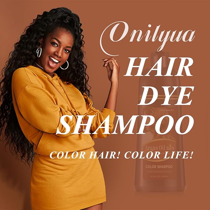 Black Hair Dye, Hair Dye Shampoo, Argan Oil Hair Dye for Men & Women, 3 in 1 Hair Dye Shampoo, Easy to Use, Shampoo Para Canas for Gray Hair Coverage 16.9 FlOz (Black)
