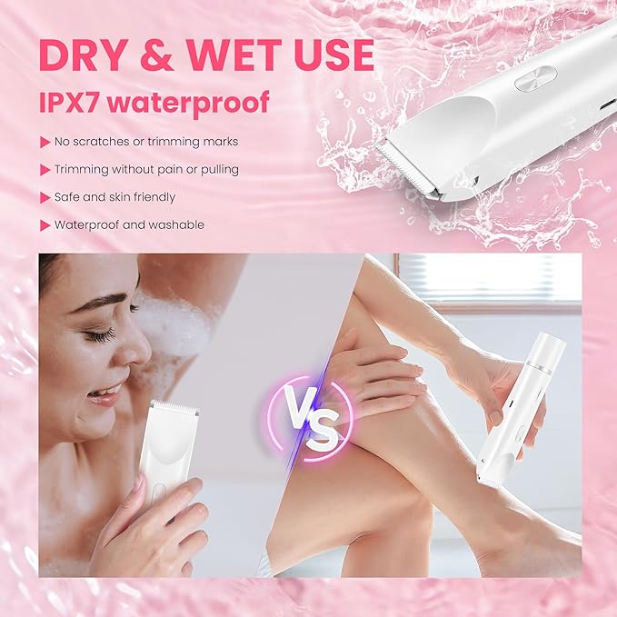 Bikini Trimmer for Women-2 in 1 Electric Razors for Women,USB Rechargeable Bikini Electric Shaver,IPX7 Waterproof Dry & Wet Use Body Hair Trimmer and Facial Hair Remover for Underarm Leg Body,White