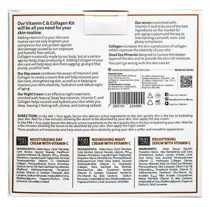 Dead Sea Collection Facial Kit - Day and Night Creams & Facial Serum with Vitamin C & Collagen - Anti-Aging and Anti-Wrinkle