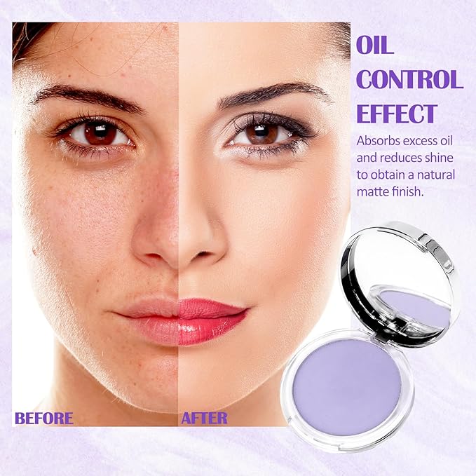 Oil Control Pressed Setting Powder, Lavender Matte Powder Soft Jelly Texture Powder-free Face Powder, Long-Lasting Waterproof Pressed Powder Makeup, Flawless Lightweight Face Cosmetics