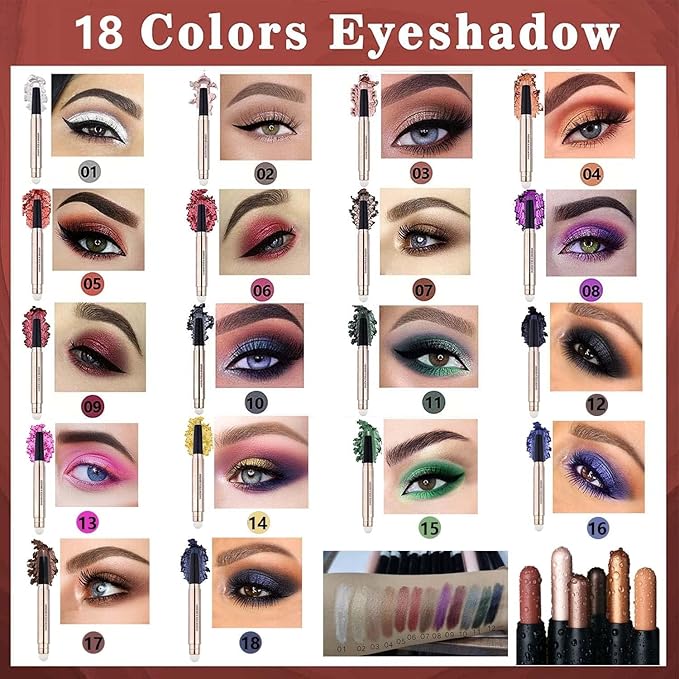 Eyeshadow Stick And Sponge Makeup Brush Cream Shimmer Smooth Shadow Pencil Eyeliner Long Lasting Waterproof Eye Shadow Highlighter Stick Hypoallergenic Multi-Dimensional Eyes Look (# 02)