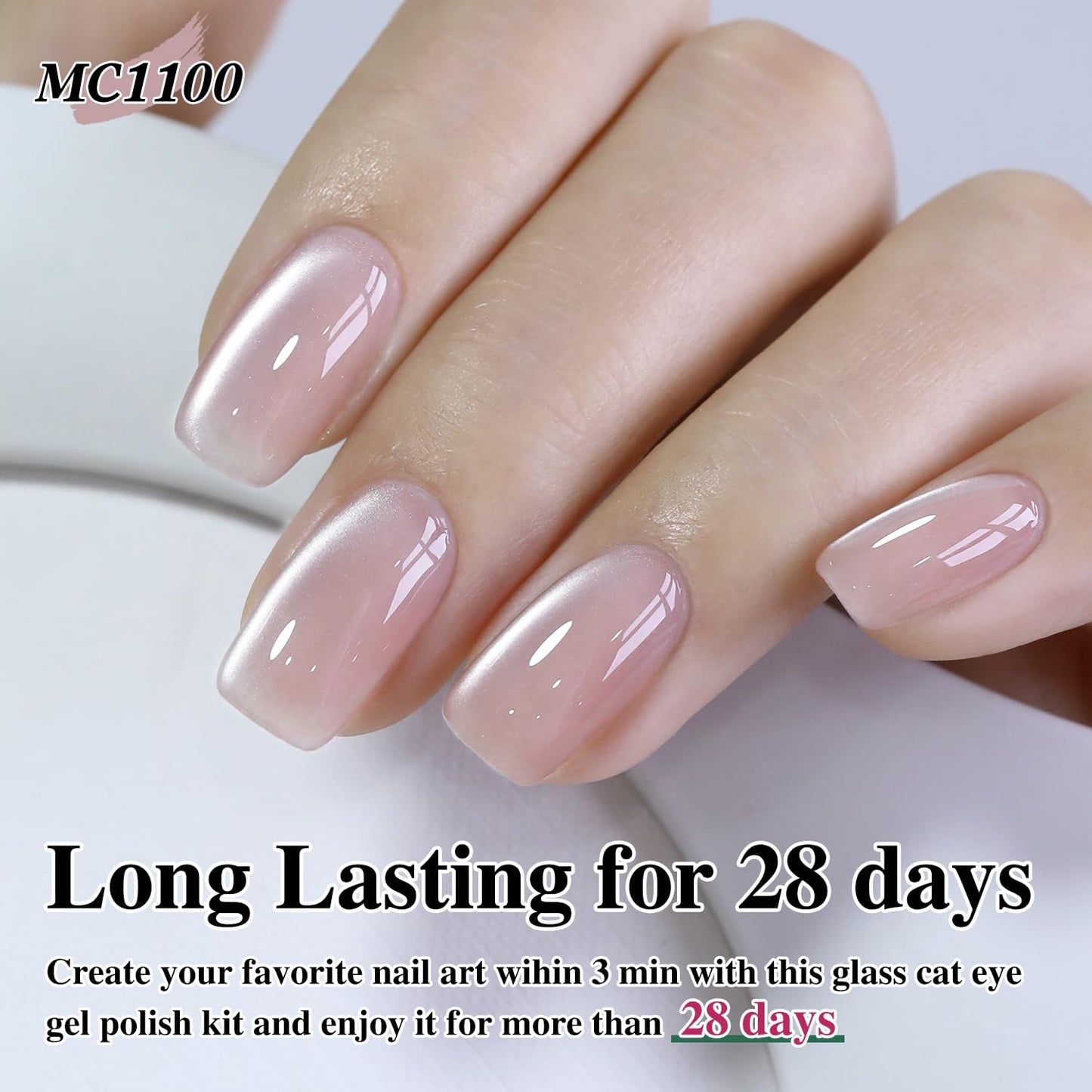 Double Rhythm Cat Eye Gel Polish Set 6 Colors Shimmer Glitter with Magnet Holographic Reflective Magnetic UV Gel Polish Art Kit (Glass Jelly Nude Pink 6-Kit 35)