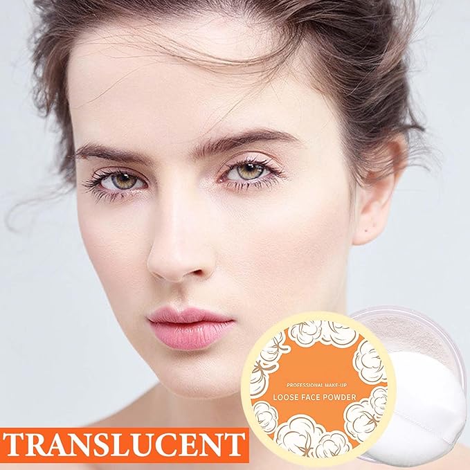 Oil Control Loose Face Powder,Translucent Setting Powder With a Powder Puff Long Lasting Makeup Covering Blemishes Brightens Skin Tone,Natural Matte Loose Powder for Women(1)