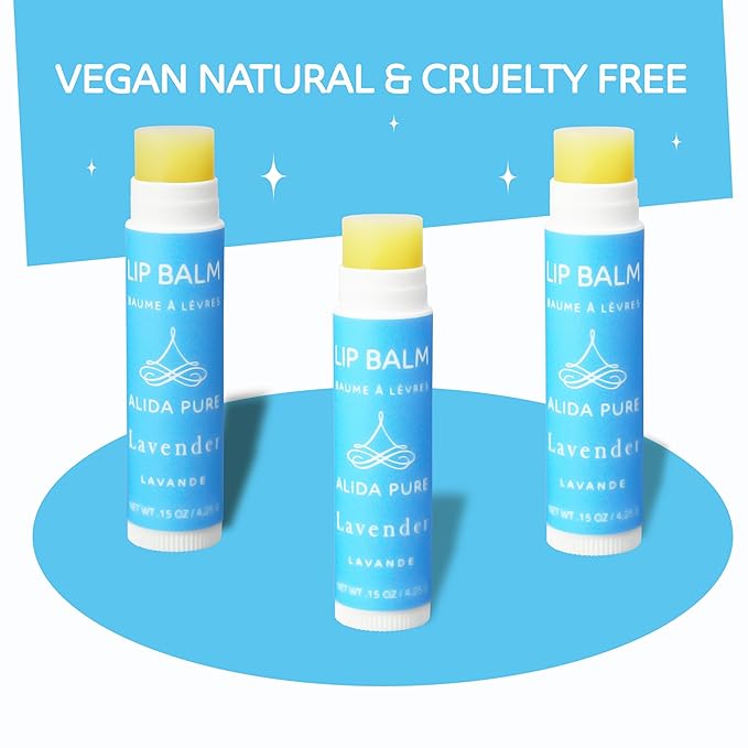 Lavender Lip Balm, Cruelty Free, Vegan Lip Balm Set, Beeswax Free, with Avocado Oil, Organic Jojoba Oil, and Vitamin E, Natural Moisturizer for Dry, Chapped, or Cracked Lips, 3 Tube Set