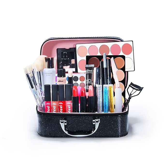 All in One Makeup Kit For Beginners Full Kit, Full Makeup Kit For Teen Girls, Makeup Gift Set, Include Eyeshadows, Concealer, Cosmetic brush, Lip Gloss, Lipstick, Powder puff, Mascara -007