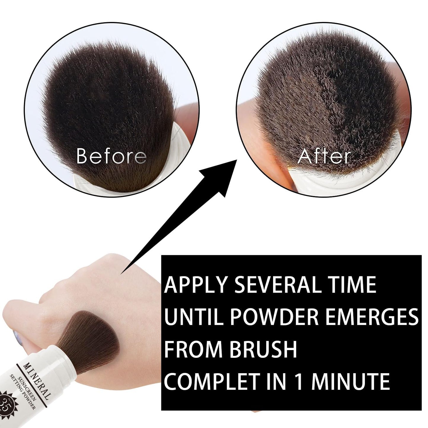 Sunscreen Setting Powder SPF 35, Mineral Brush Powder for Face & Scalp, Oil Control Natural Matte Finish Loose Powder Translucent Lasting Lightweight Breathable for All Skin (03# White)