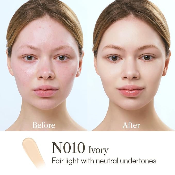 THE FACE SHOP Ink Lasting Liquid Foundation, Full Coverage, 72‑Hour Wear Semi‑Matte Finish, Makeup with Bakuchiol, C010 Fair Cool, 0.84 Fl. Oz.