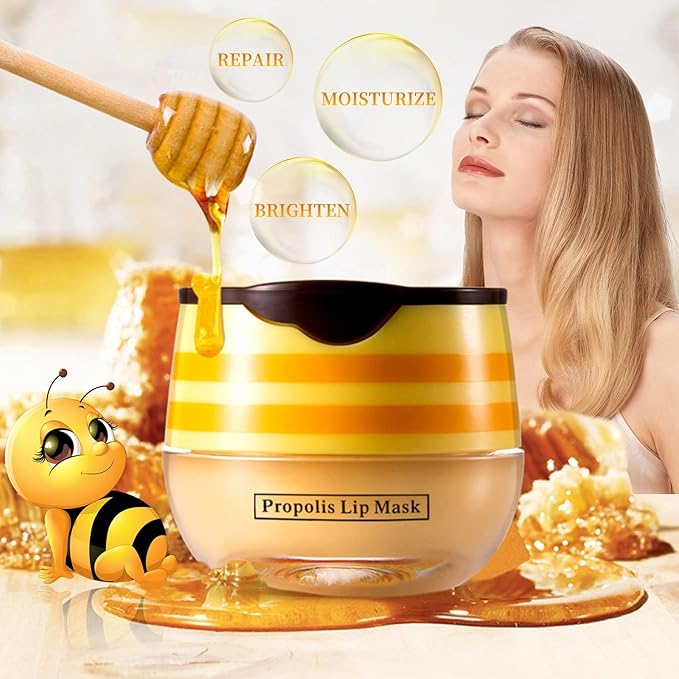 Bee Honey Lip Balm Honey Pot, Bee Honey Lip Mask, Reduces Lip Lines, Hydrate & Moisturizing Lip Skin Care, Prevention Dry Cracked Lips, Bee Honey Lip Balm for Lip Repair Treatment