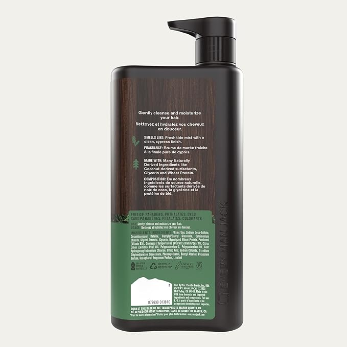 Every Man Jack 2-in-1 Daily Shampoo + Conditioner - Pacific Cypress | Nourishing For All Hair Types, Naturally Derived, Cruelty-Free Shampoo and Conditioner Set for Men | 24oz -1 Bottle
