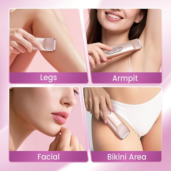 Bikini Trimmer for Women,3 in 1 Electric Razor with Ceramic Blades, IPX7 Waterproof, USB Rechargeable, Painless Hair Removal for Face,Body,Bikini Area, Travel Grooming Kit (Rose Gold)