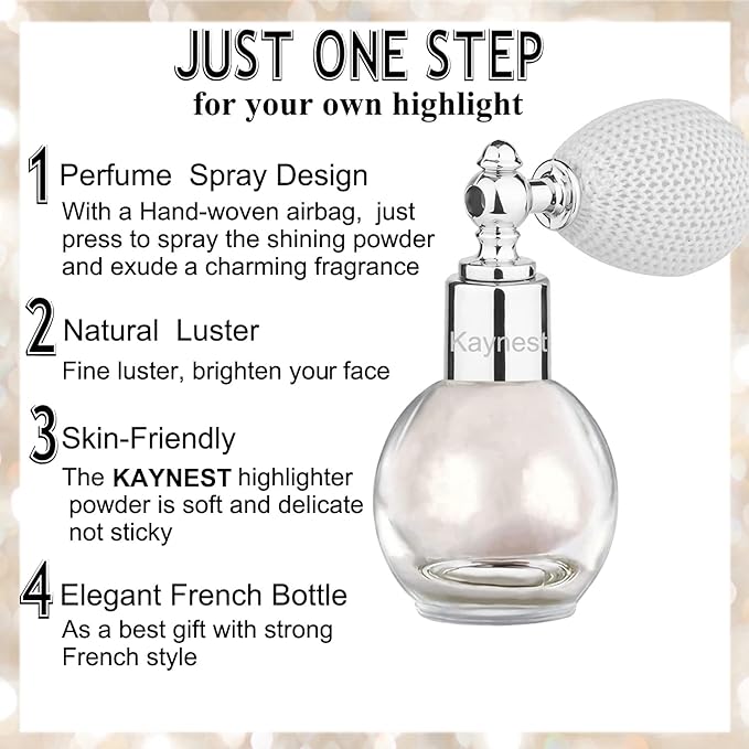 Highlighter Powder Spray, Longwear Glitter Spray for Body, Face, Hair, Shimmer Powder High Gloss Loose Powder Makeup Mist for Festive Party, Stage Shows, Nightclubs, Bar(1#Pearl White)