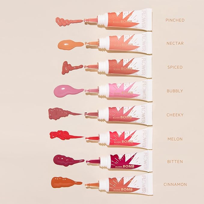 FLOWER Beauty By Drew Barrymore Liquid Blush Makeup Bomb Color Drops -Silky Lightweight Formula + Gel Cream Blush for Cheeks - Radiant + Glossy Finish - Buildable + Lightweight Formula - Cruelty-Free + Vegan (Cheeky)