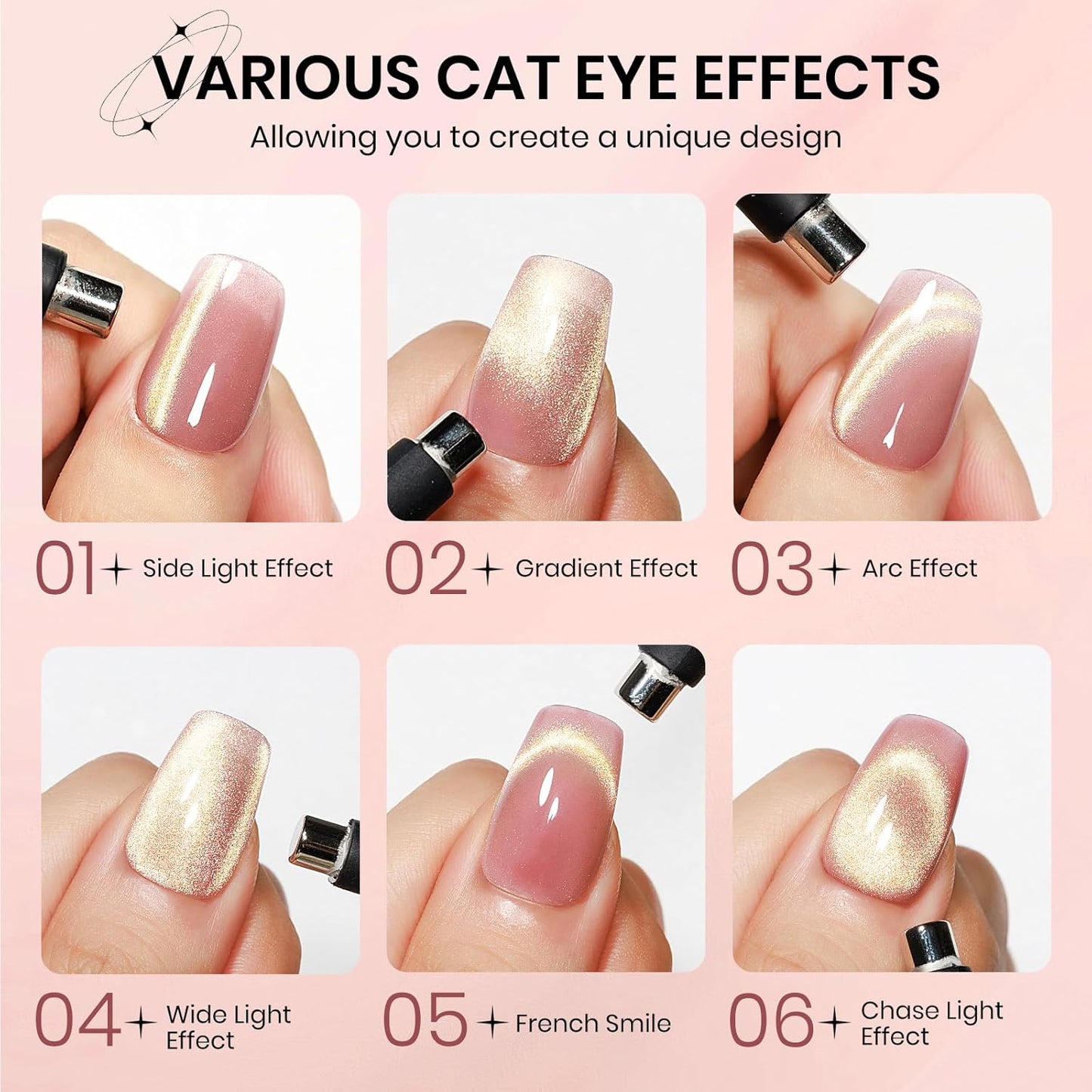 Pink Cat Eye Gel Nail Polish,Magnetic Glitter Cateye Gel Polish Holographic Shimmer Gel Polish Cat Eye Effect with Magnet Soak Off U V Gel Salon DIY at Home, 0.5 OZ