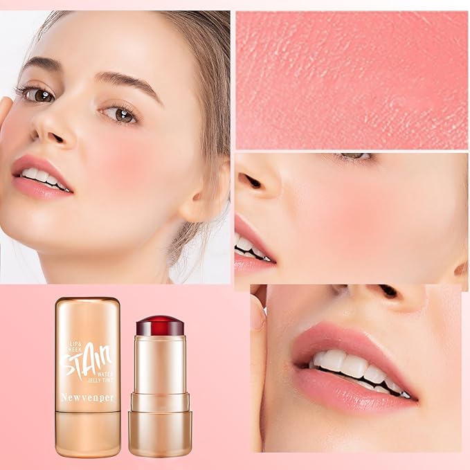 2pcs Jelly Blush Stick, Multi-purpose Lip and Cheek Colour Stick, Jelly Texture Waterproof, Moisturising and Long-lasting, Non-sticky, Create Watercolour Makeup Effect for Women and Girls 2#