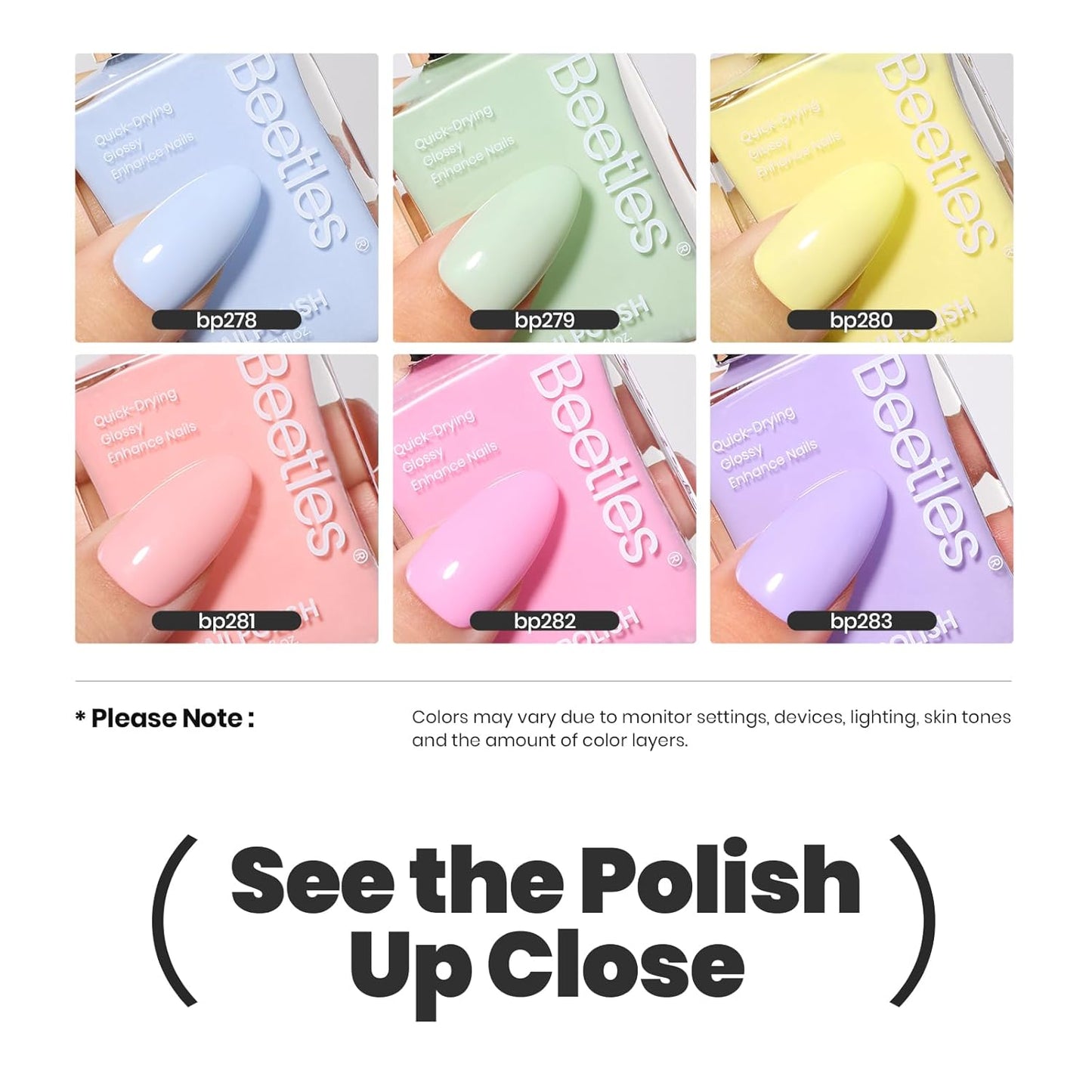 Beetles Pastel Nail Polish Set -6 Colors Pink Blue Yellow Nude Pink Purple Nail Polish Set Quick Dry Finger DIY Air Dry Nail Art Salon Home Pastel Reverie Gift for Women