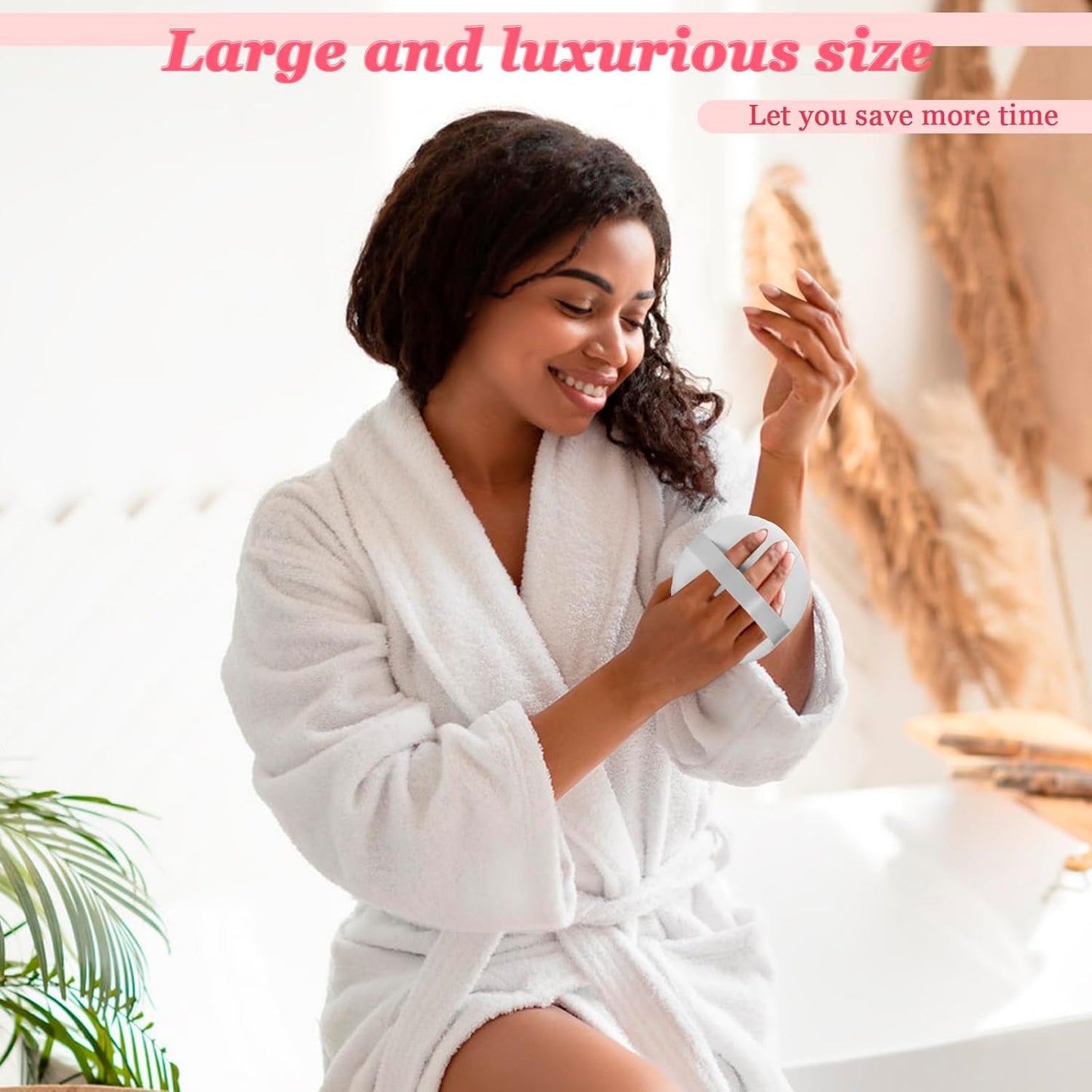 2Pcs Extra Large Body Powder Puff & Luxury 6" Glass Jar Dusting Powder Container with Puff for Women Bath Powder Puffs Perfect for Talcum or Loose Powder (White 6" Only Puff)