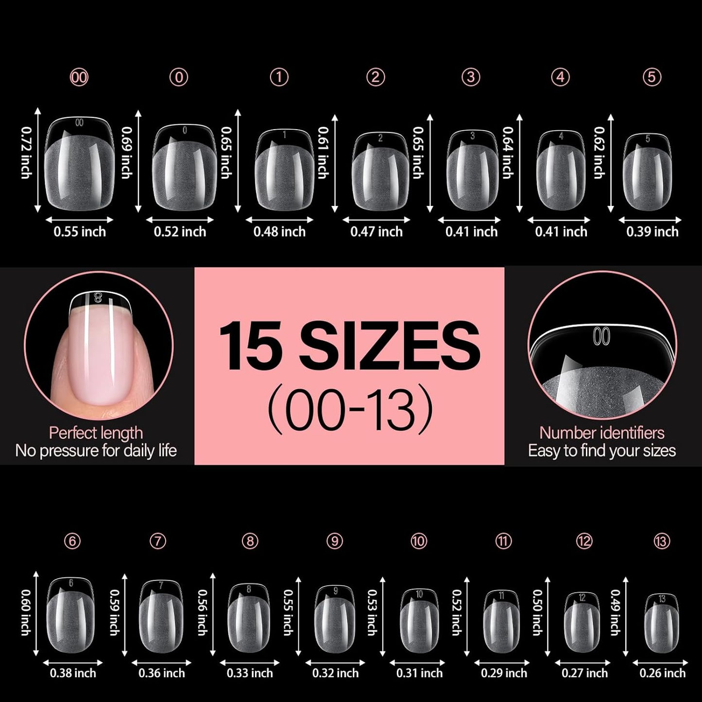 AILLSA Short Square Nail Tips, Fake Thickened Half Matte Nails Tips, Pre-shaped Press on False Nail Tip for Nail Salon 450PCS 15 Sizes with Storage Box